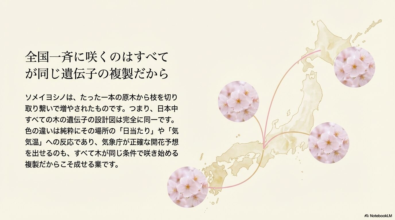 全国一斉に咲くのはすべてが同じ遺伝子の複製だから