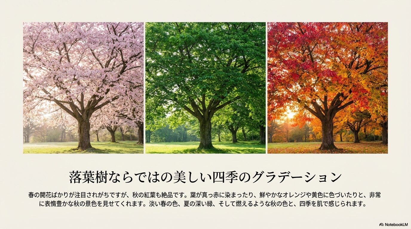 落葉樹ならではの美しい四季のグラデーション