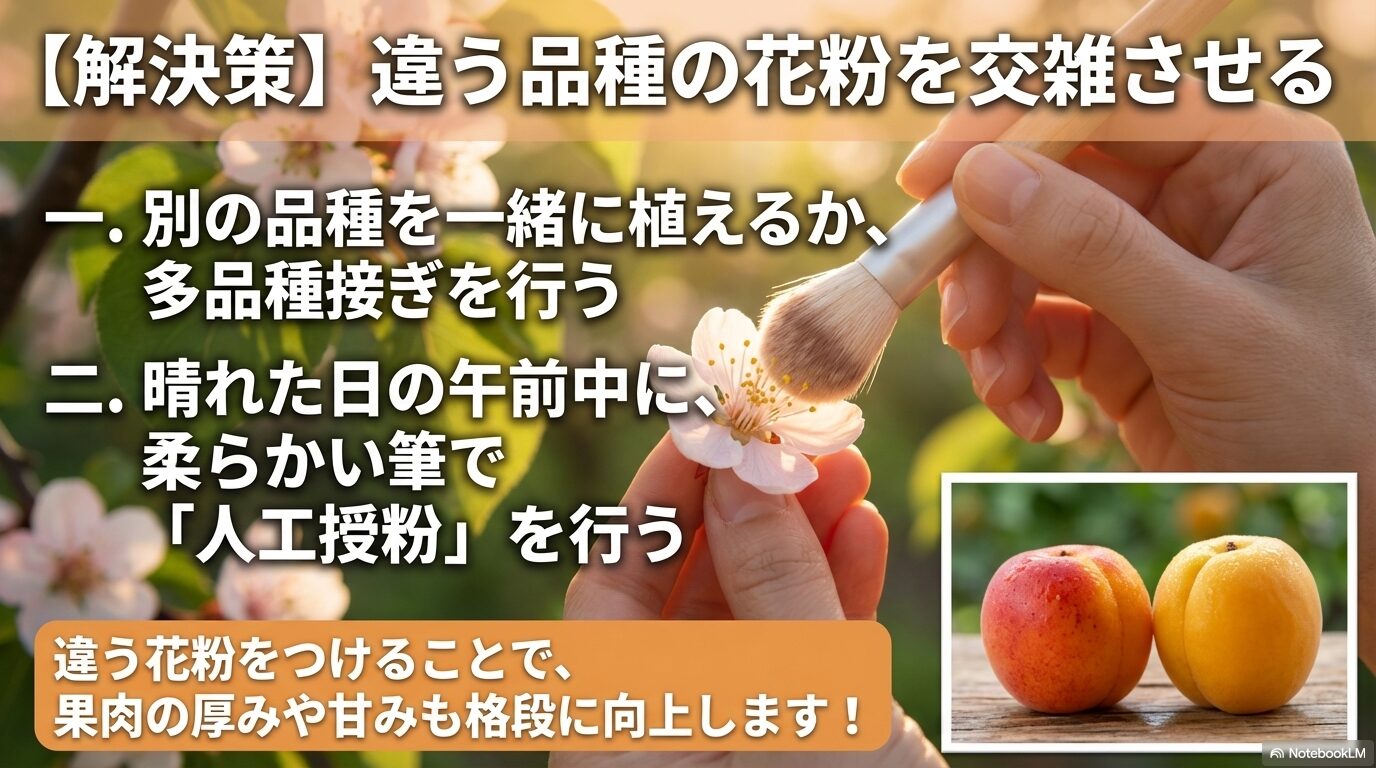 杏の受粉を成功させる解決策：別の品種との交雑や筆を使った人工授粉