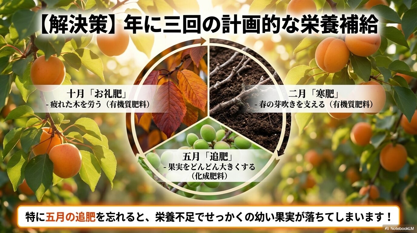 杏の肥料の解決策：二月の寒肥、五月の追肥、十月のお礼肥による年三回の計画的な栄養補給