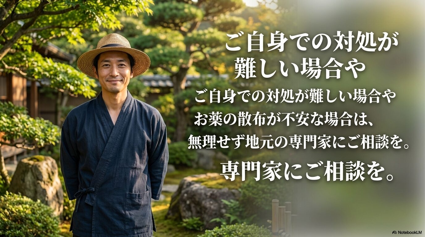 対処が難しい場合や薬の散布が不安な場合は無理せず専門家に相談することの推奨