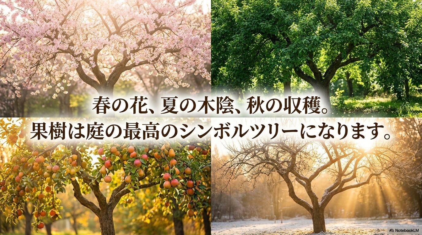 春の花、夏の木陰、秋の収穫と季節の移ろいを感じる果樹の魅力