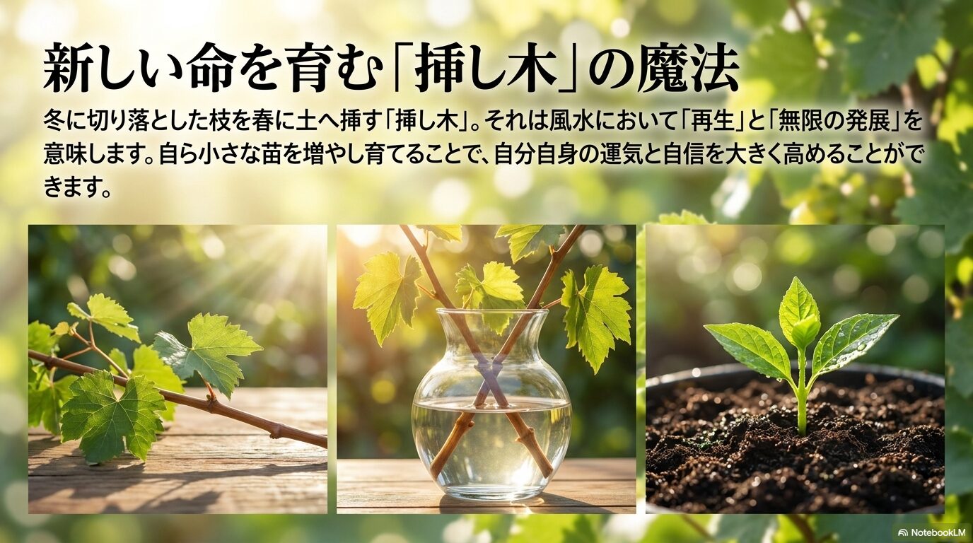 冬に切り落とした枝を春に土へ挿すことで自らの運気と自信を高める再生の風水アクション