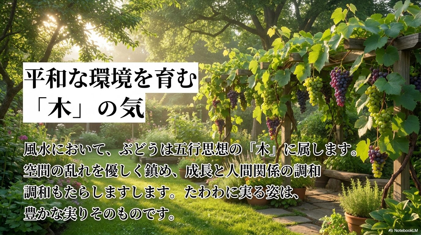 風水における五行思想で「木」の気に属するぶどうがもたらす平和と調和