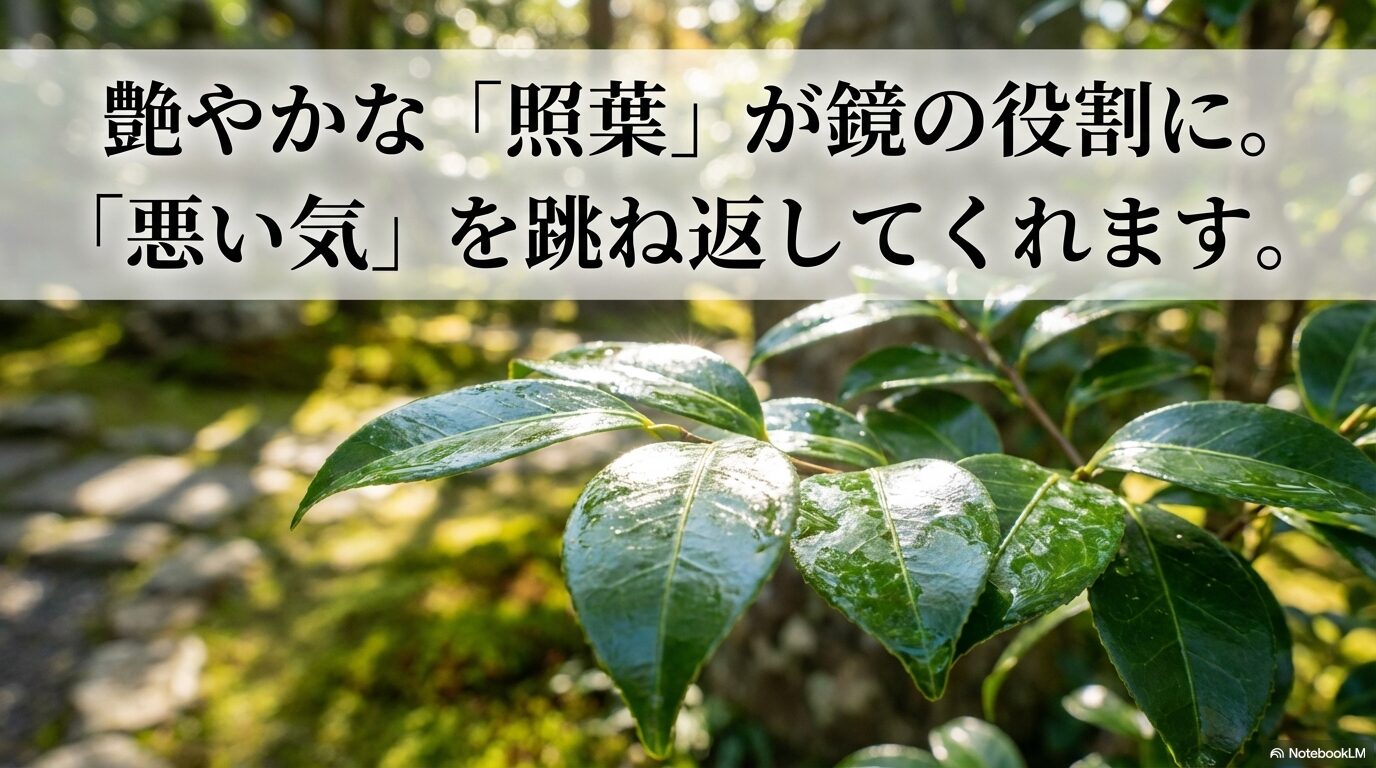 ヒサカキの艶やかな照葉が鏡の役割を果たし、悪い気を跳ね返す風水効果