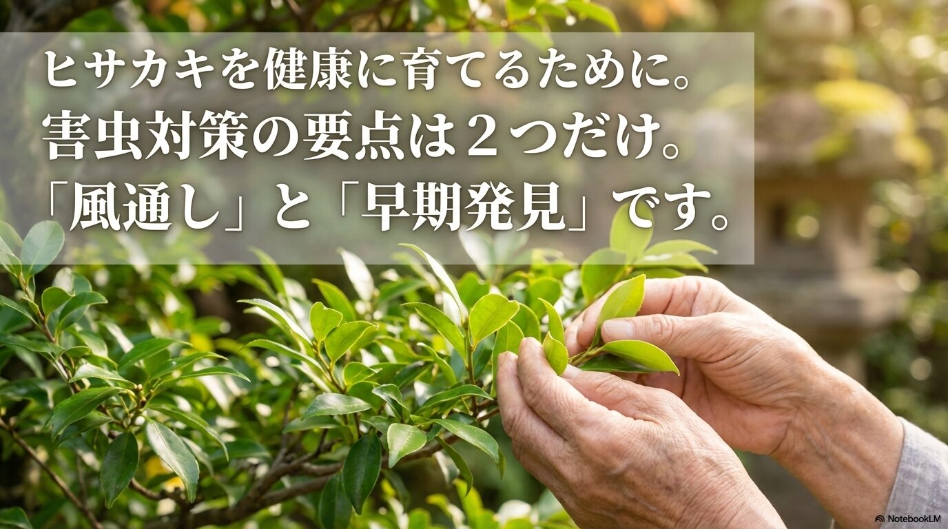ヒサカキを健康に育てるための害虫対策の2つの要点である風通しと早期発見