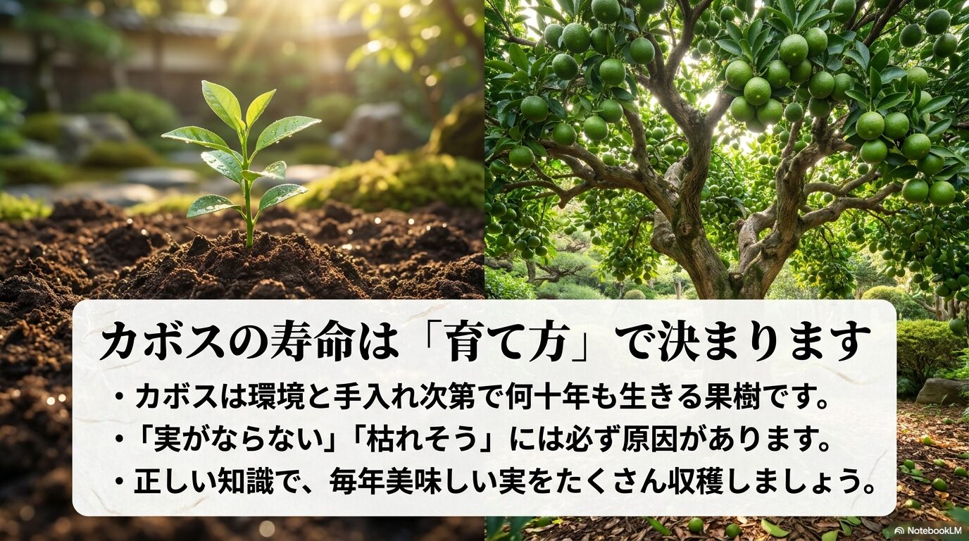 カボスの寿命は環境と手入れ次第で何十年も生きるという説明