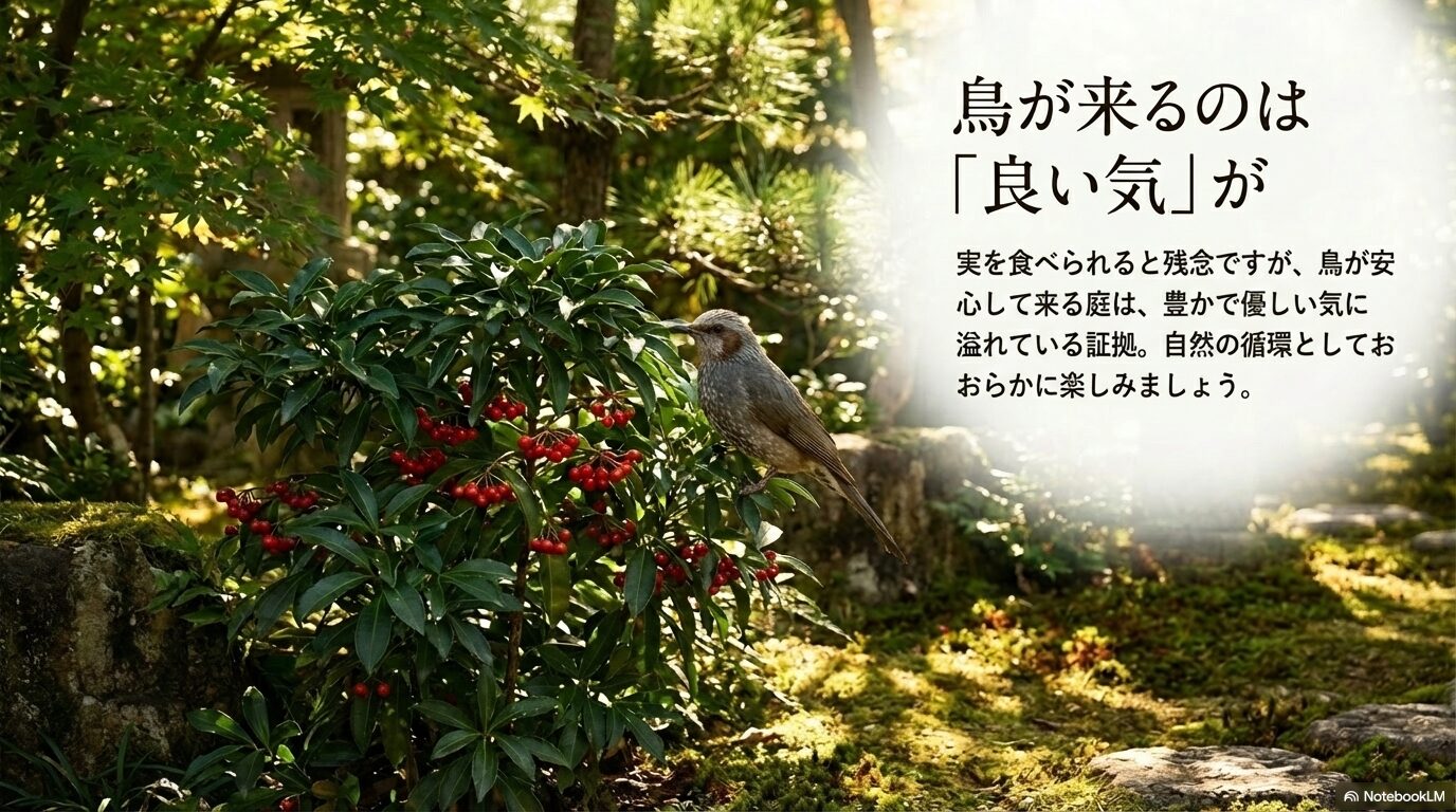 鳥が万両の実を食べに来るのは庭に良い気が溢れている証拠
