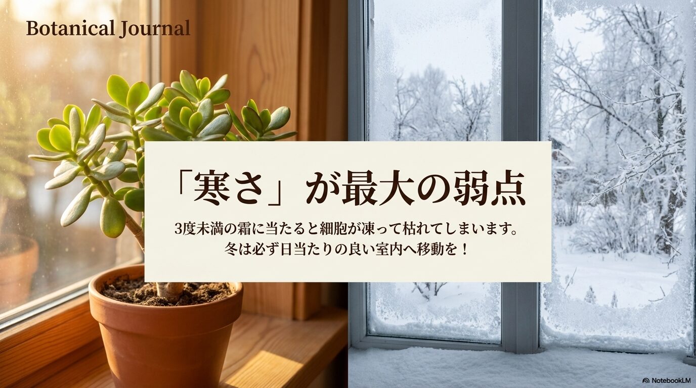 3度未満の霜に当たると細胞が凍って枯れてしまうため冬は室内へ移動するという注意喚起