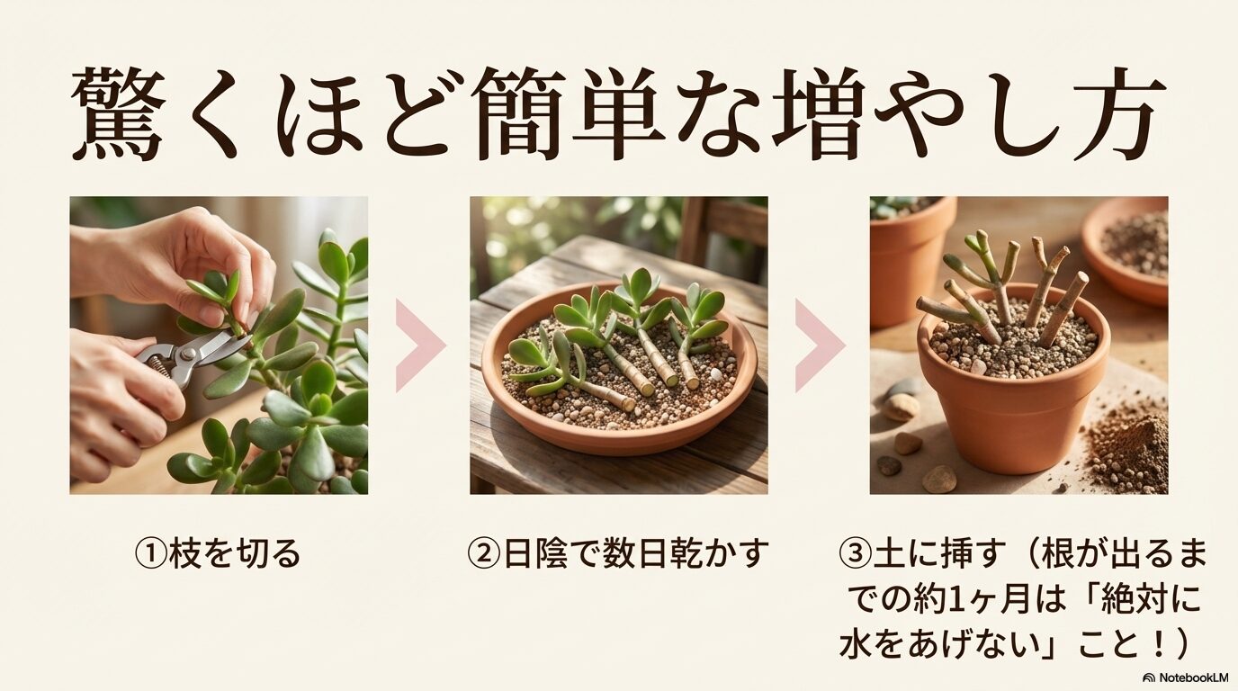 枝を切り、日陰で乾かしてから土に挿すまでの増やし方の手順