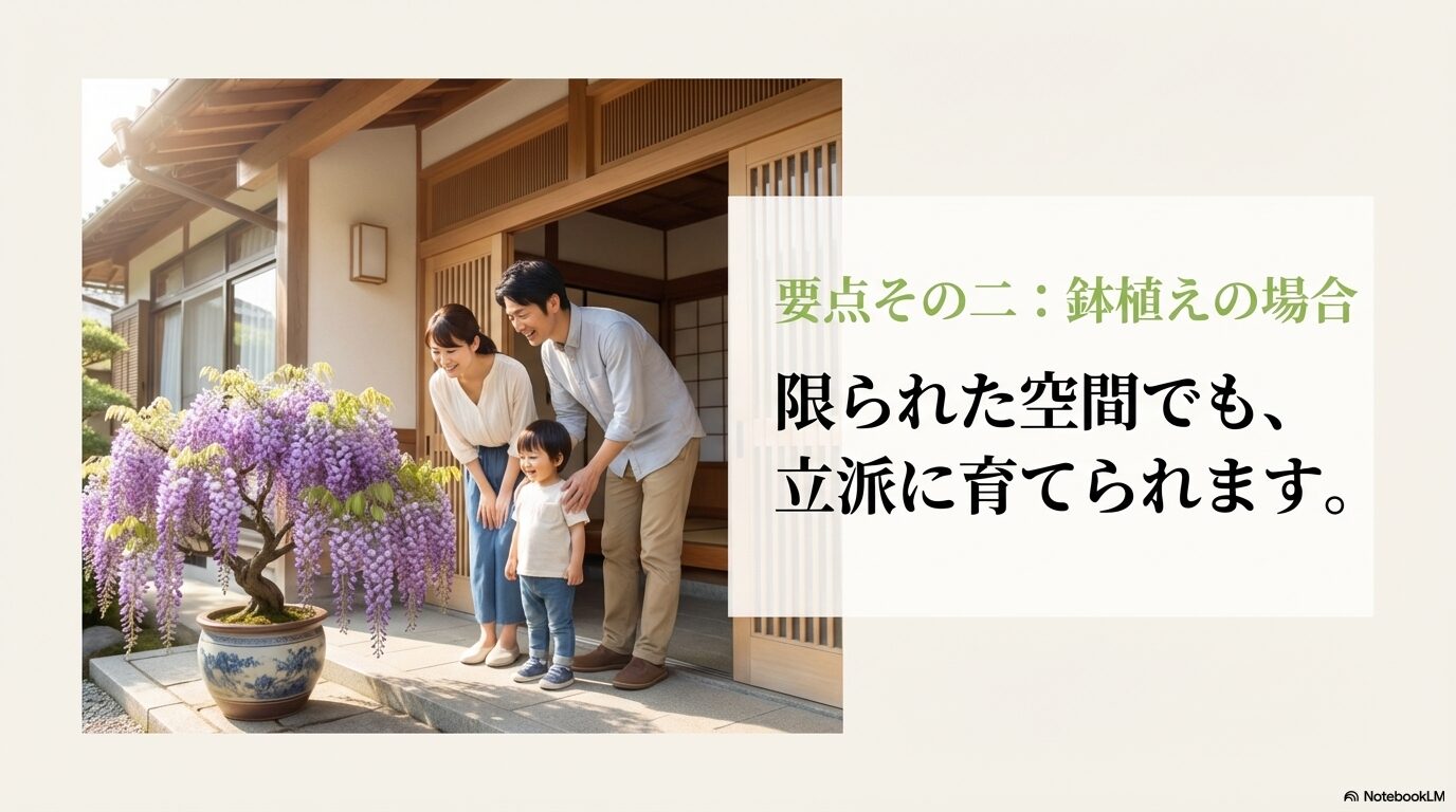 鉢植えなら限られた空間でも立派に育てられる様子と家族の笑顔