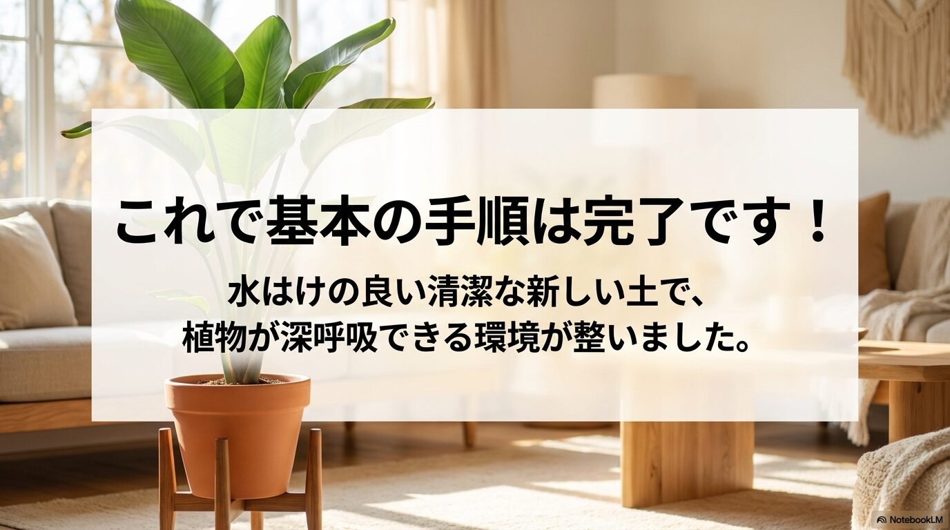 これで基本の手順は完了です!植物が深呼吸できる環境が整いました。