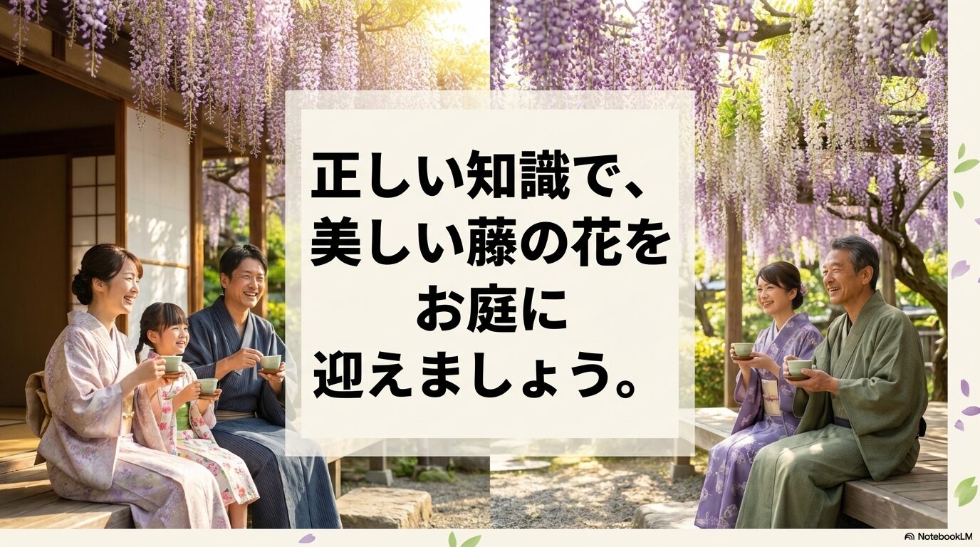 正しい知識で美しい藤の花をお庭に迎えましょうという締めくくりのメッセージ
