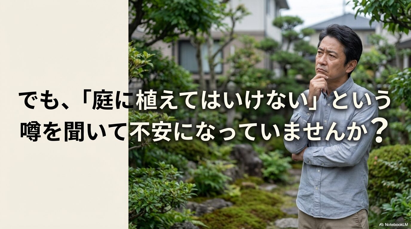 藤の花を庭に植えてはいけないという噂を聞いて不安になっている様子