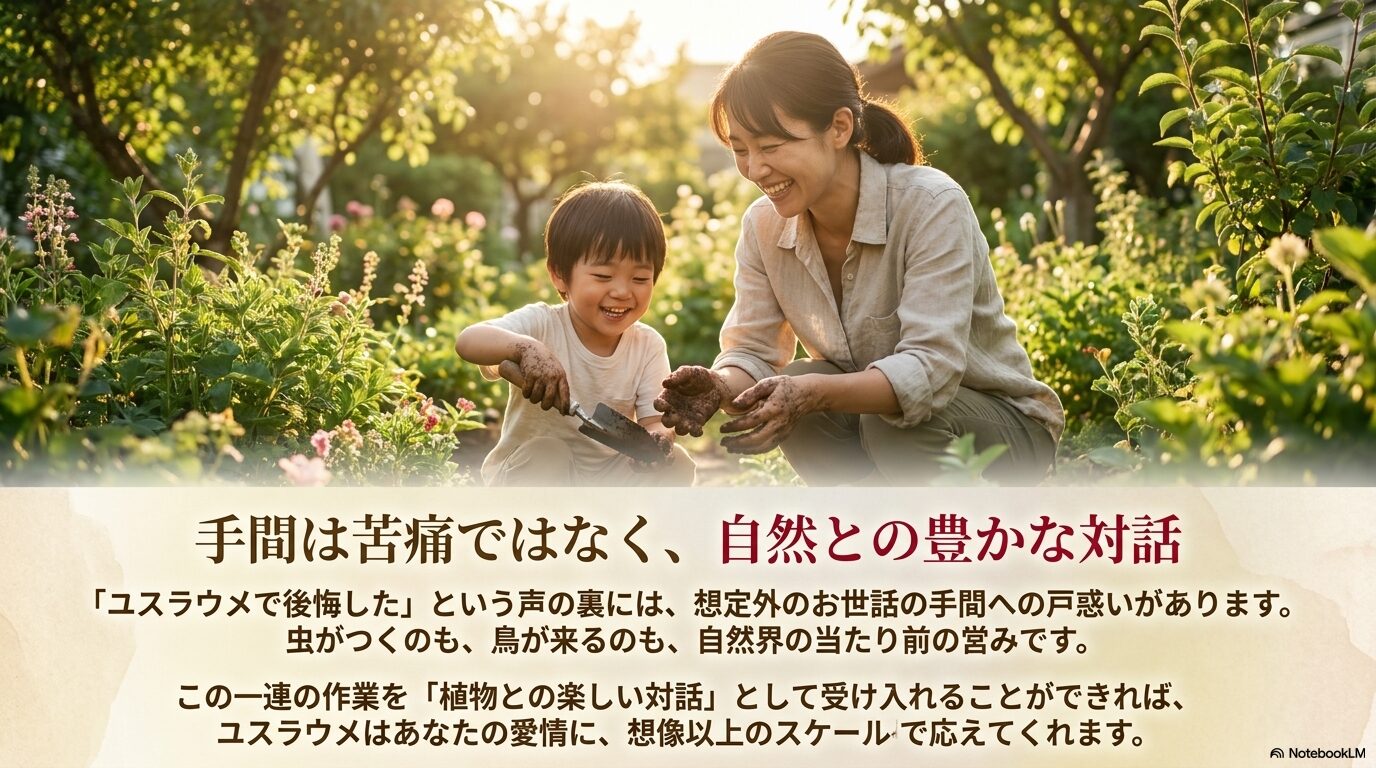 ユスラウメのお世話の手間は苦痛ではなく自然との豊かな対話