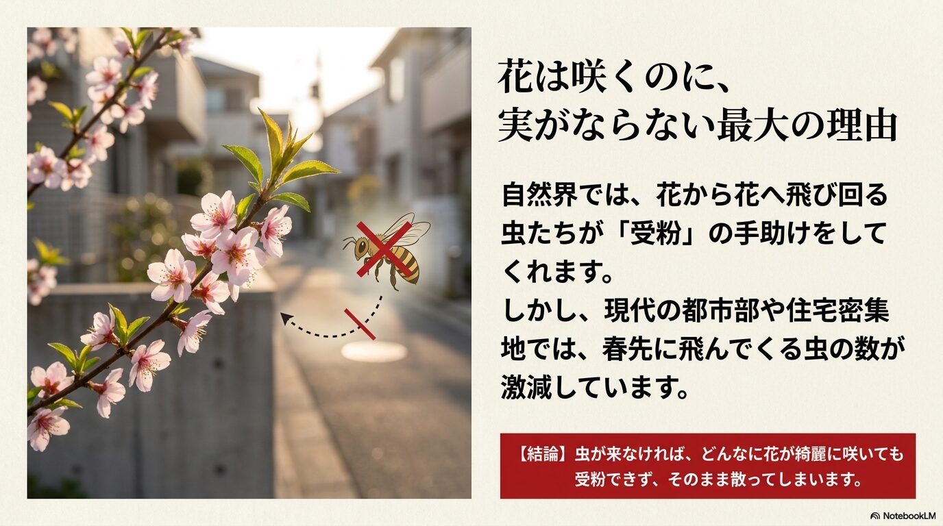 ユスラウメの花は咲くのに実がならない最大の理由は訪花昆虫の激減