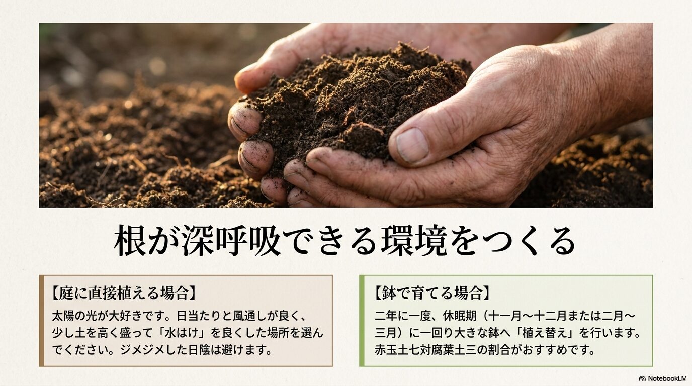 ユスラウメの根が健康に育つ日当たりと水はけの良い土壌環境