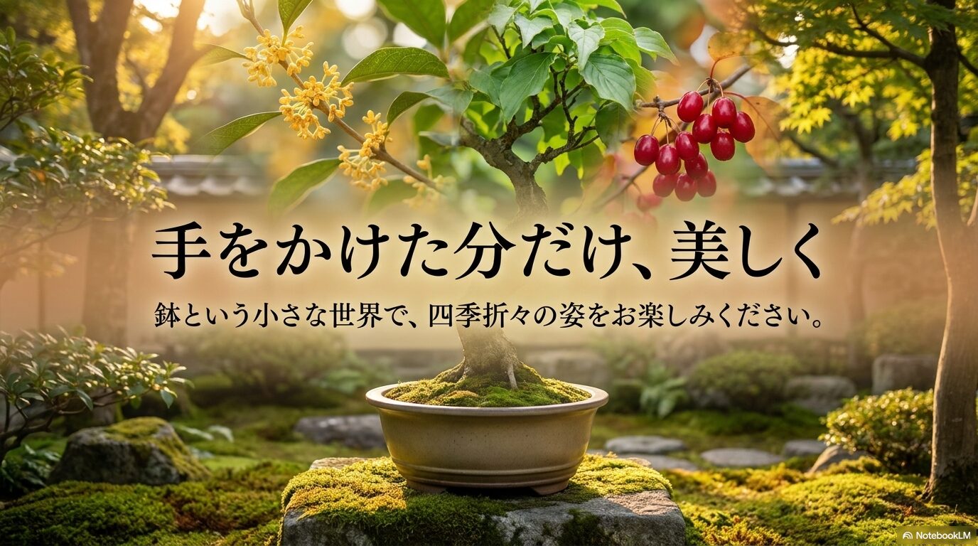 鉢の中で四季を楽しむサンシュユ栽培の締めくくりスライド