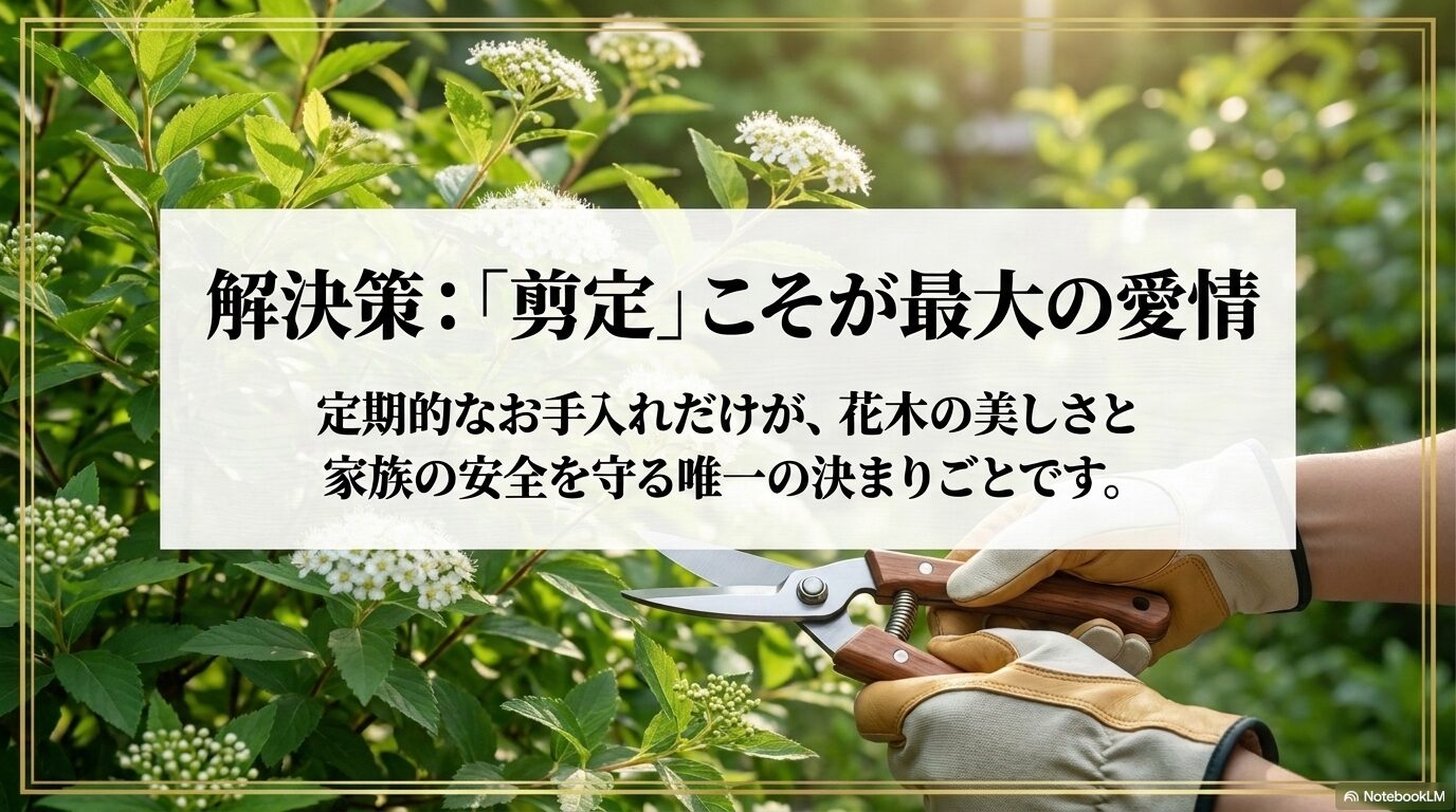 定期的なお手入れだけがコデマリの美しさと家族の安全を守る唯一の決まりごとであるというメッセージスライド