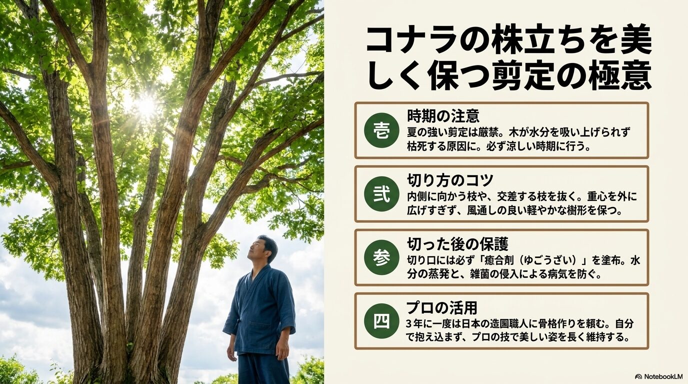 夏の強剪定厳禁、透かし剪定のコツ、癒合剤の使用、プロへの依頼頻度のまとめ