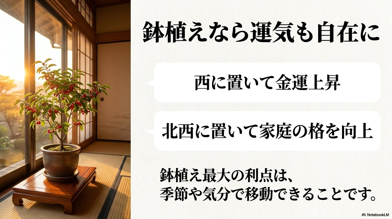 西や北西に置くことで金運や家格を上げるとされる風水解説