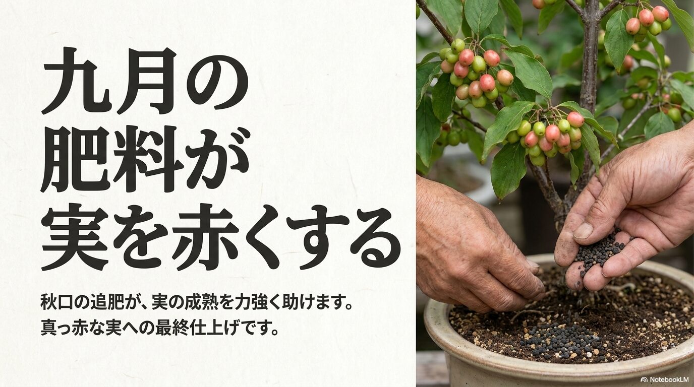 9月の追肥がサンシュユの実の成熟を助けることを説明する画像