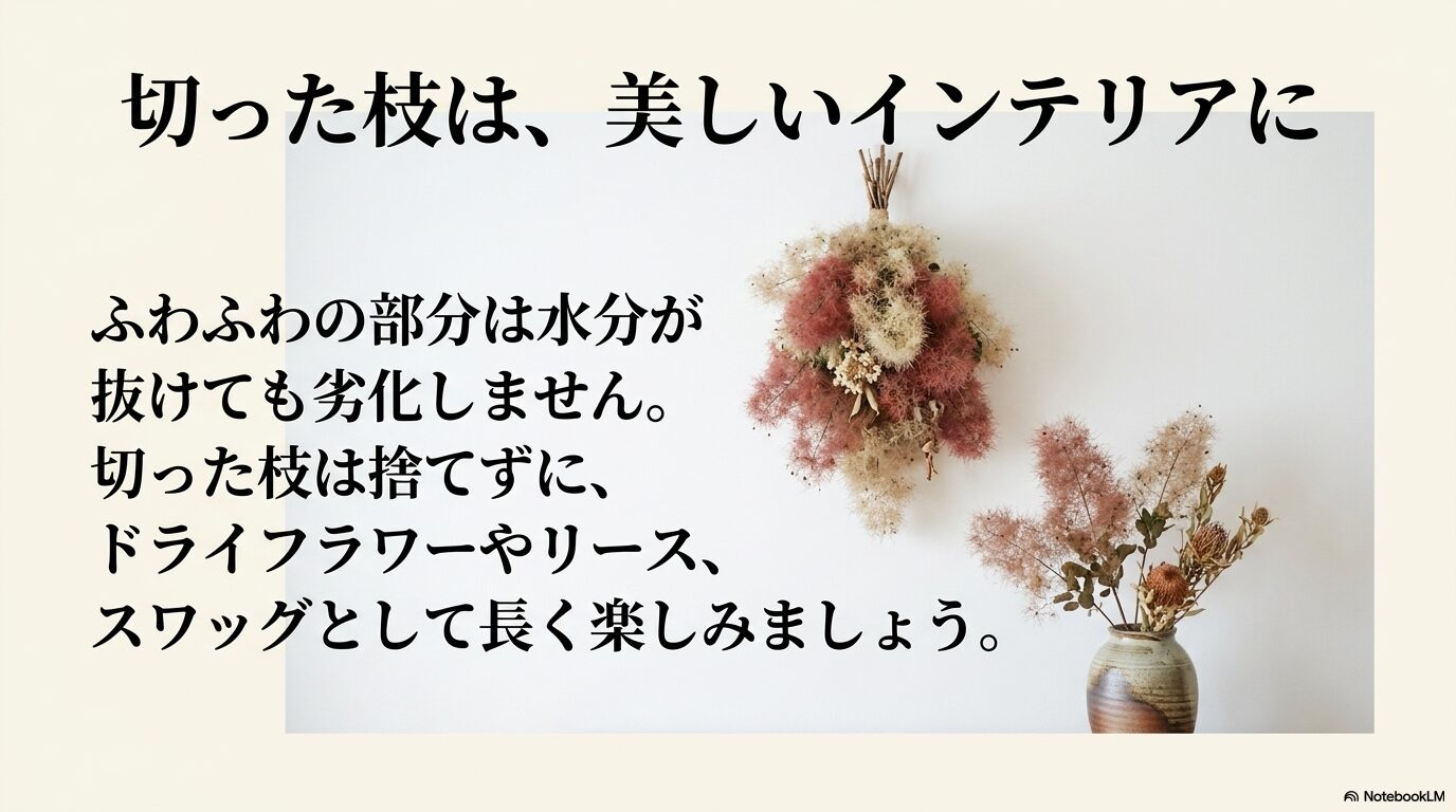剪定したスモークツリーの枝をドライフラワーやリースとして楽しむ方法