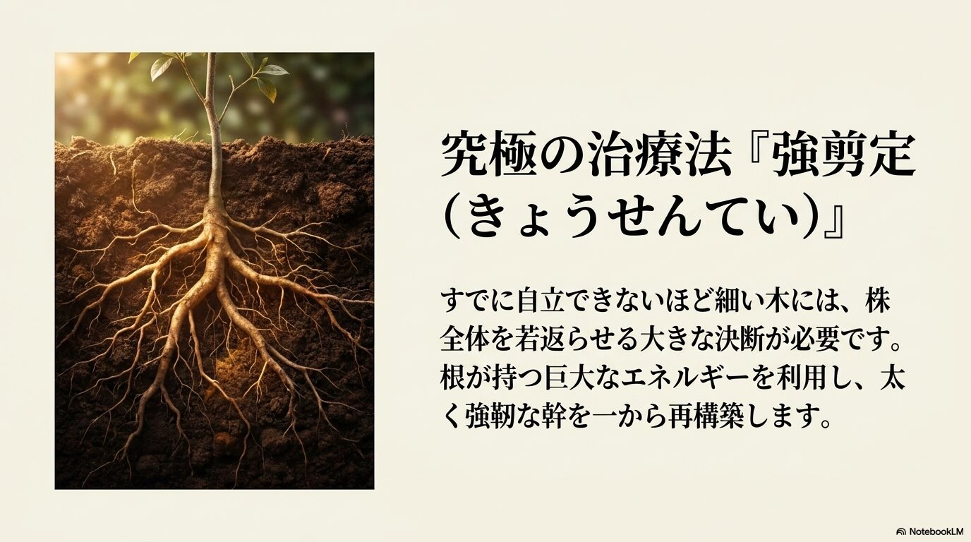 スモークツリーの強剪定と根系エネルギーによる再生メカニズム