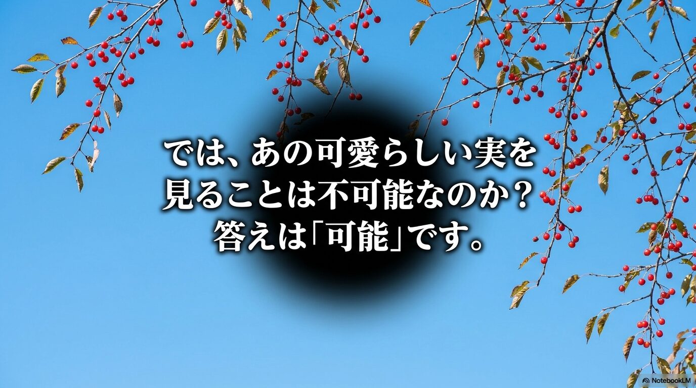 あの可愛らしい実を見ることは不可能なのか？答えは可能であることを示すスライド