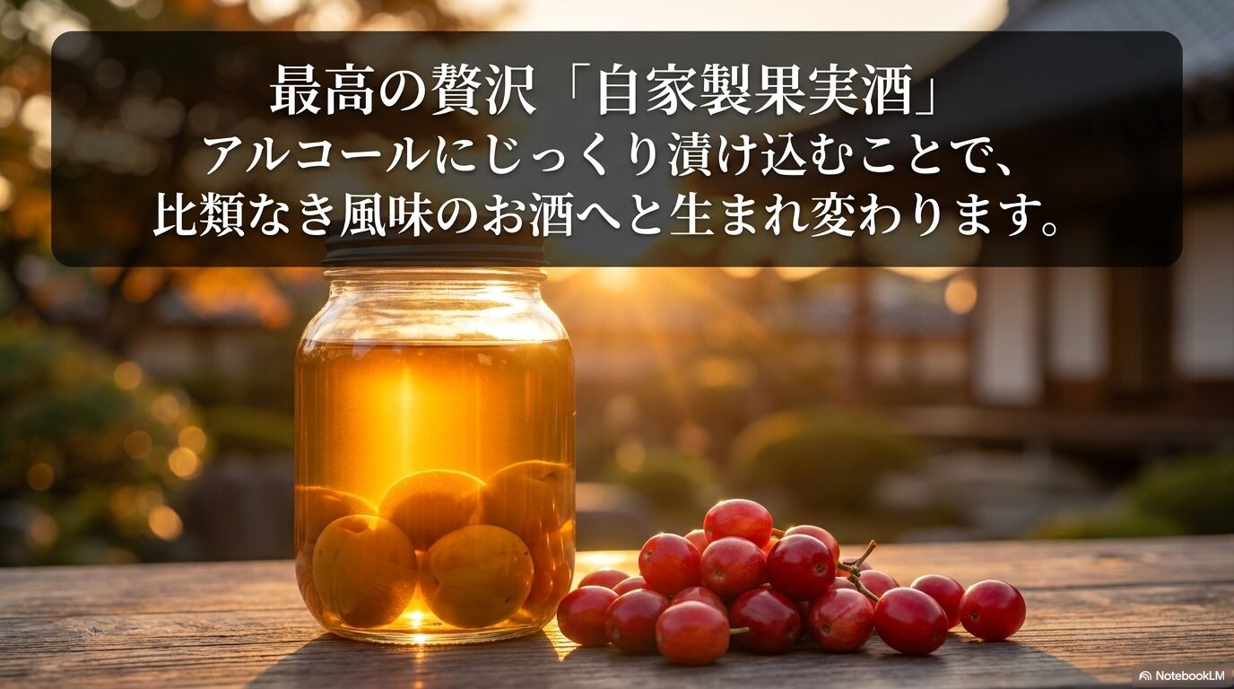 アルコールにじっくり漬け込むことで比類なき風味のお酒に生まれ変わる、自家製果実酒を提案するスライド