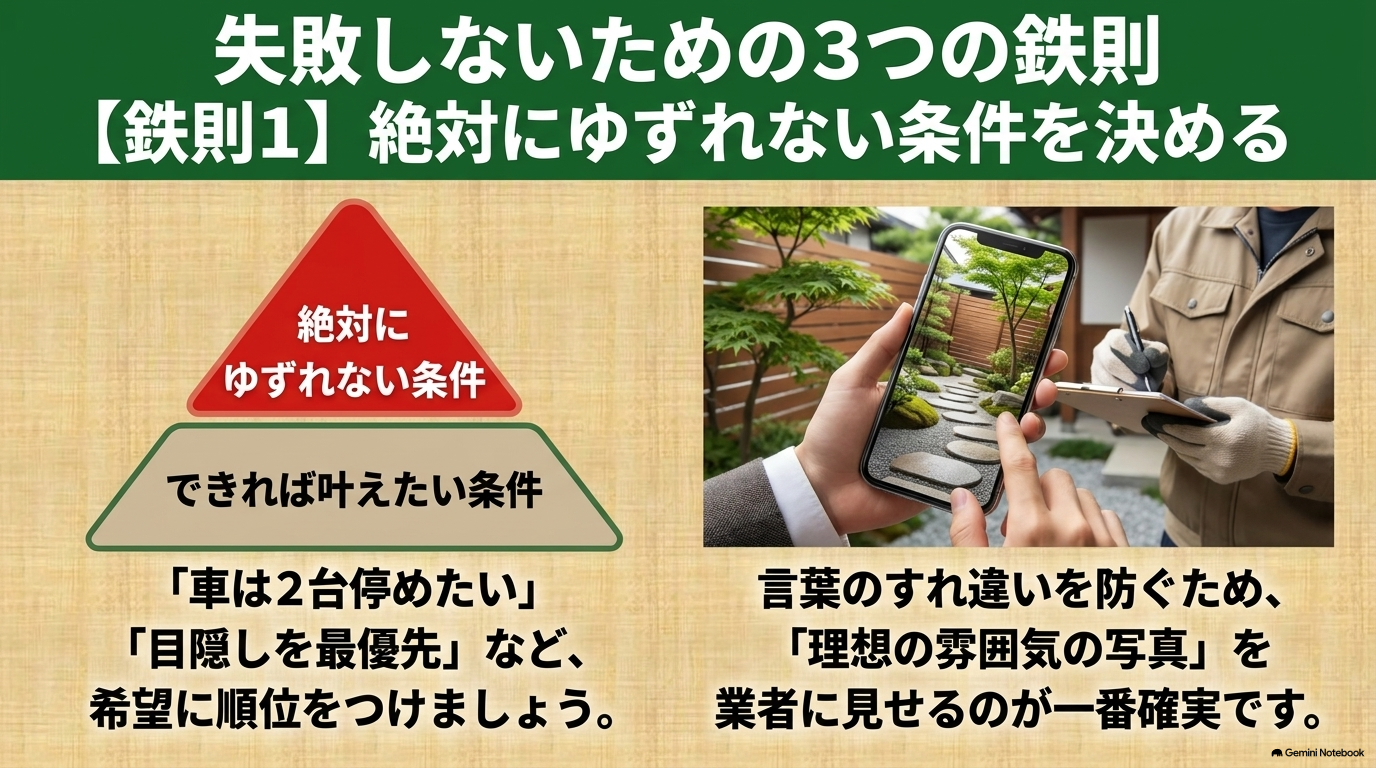 失敗しないための鉄則1：絶対にゆずれない条件を決めて、理想の雰囲気の写真を業者に見せる