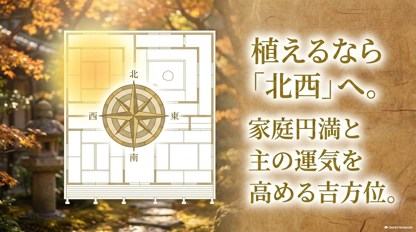 植えるなら「北西」へ。家庭円満と主の運気を高める吉方位。