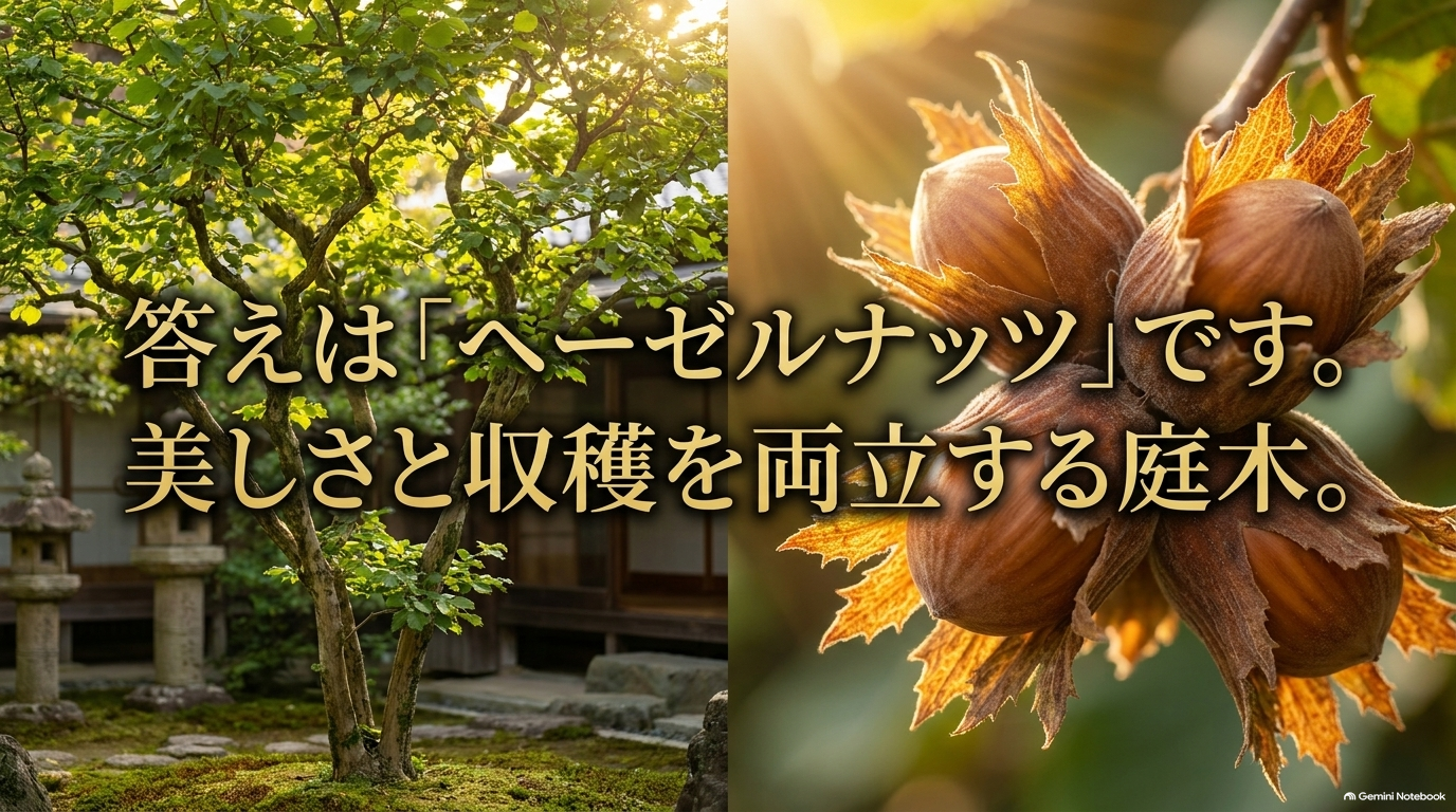 答えは「ヘーゼルナッツ」です。美しさと収穫を両立する庭木。