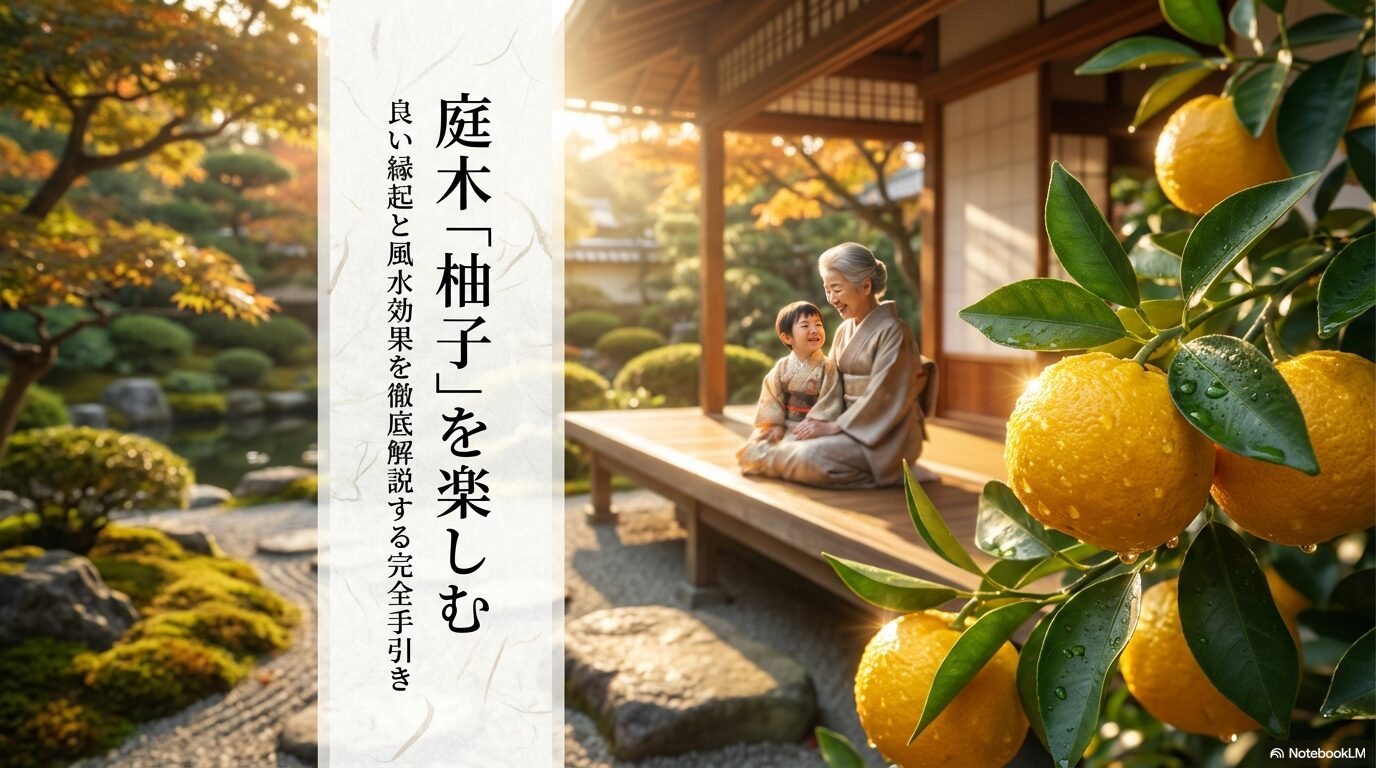 縁側のある和風の家と美しく実った柚子の庭木