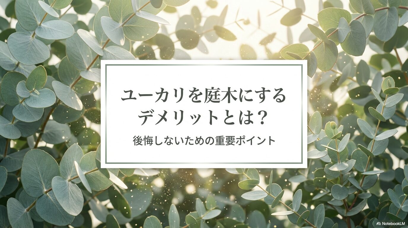 ユーカリを庭木にするデメリットとは？後悔しないための重要ポイントを解説した表紙スライド