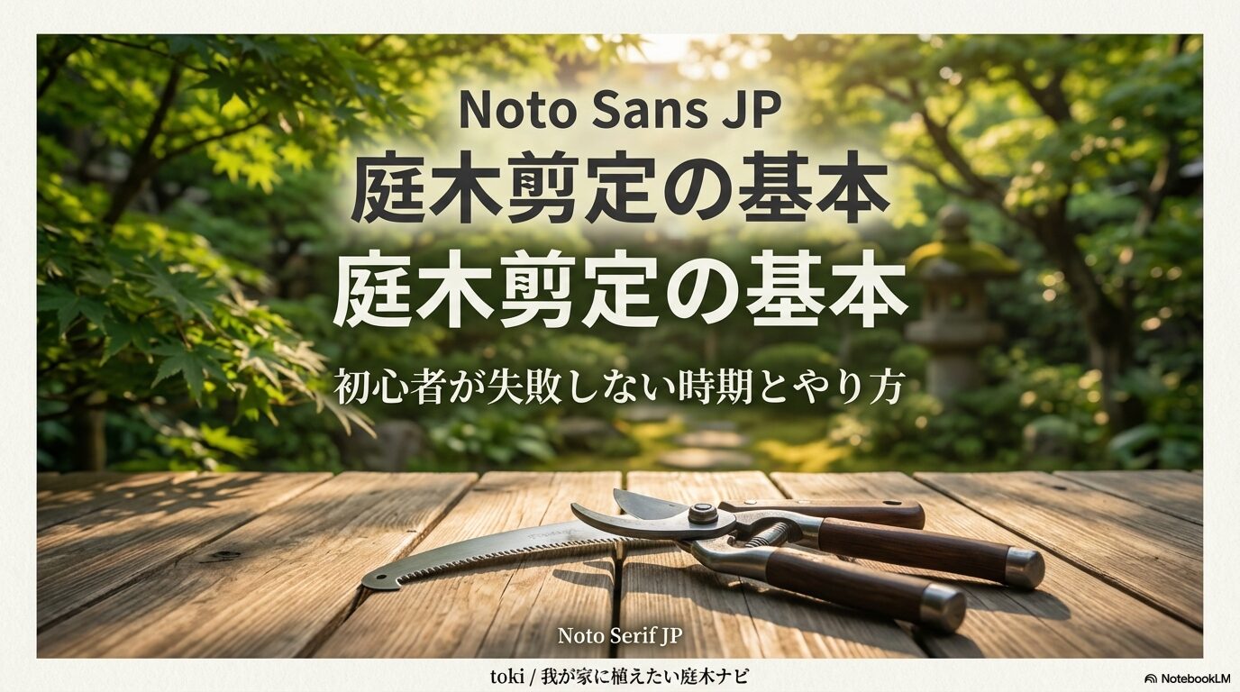 庭木剪定の基本・初心者が失敗しない時期とやり方を解説するスライド表紙