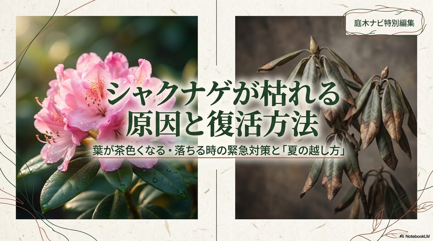 シャクナゲが枯れる原因と復活方法の解説スライド表紙