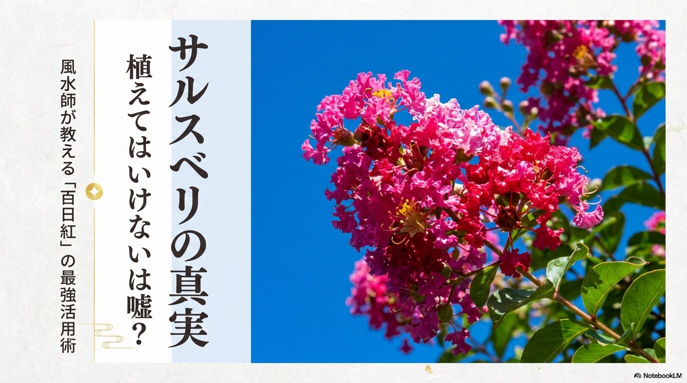 青空に映える鮮やかなピンクのサルスベリの花と記事タイトル