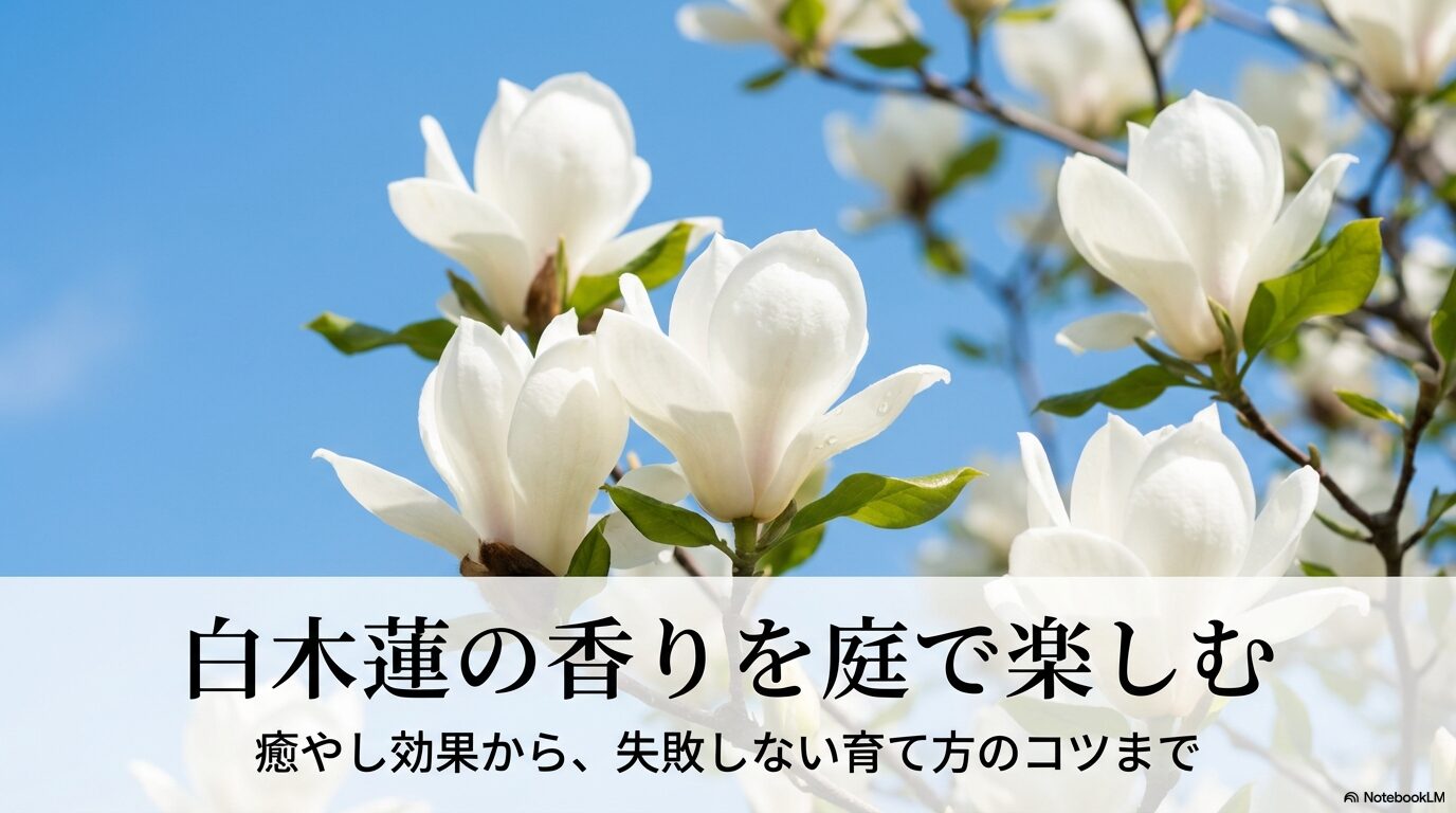 白木蓮の香りと育て方を解説したガイドのタイトル画像