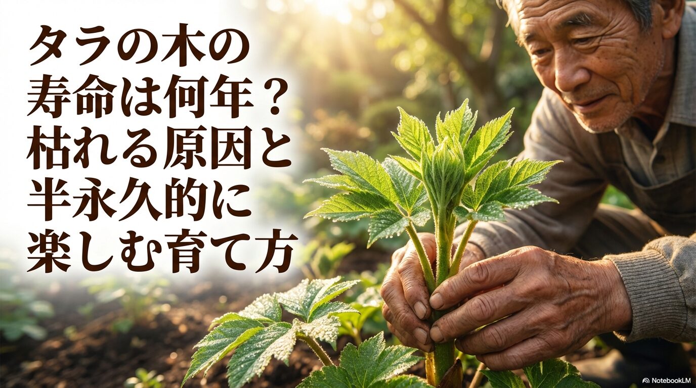 タラの木の寿命と育て方の解説スライド表紙