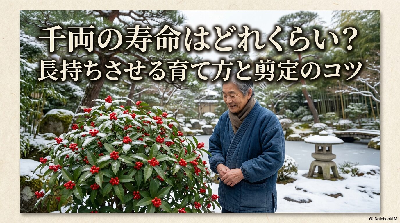 千両の寿命はどれくらい？長持ちさせる育て方と剪定のコツ（記事のタイトルスライド）