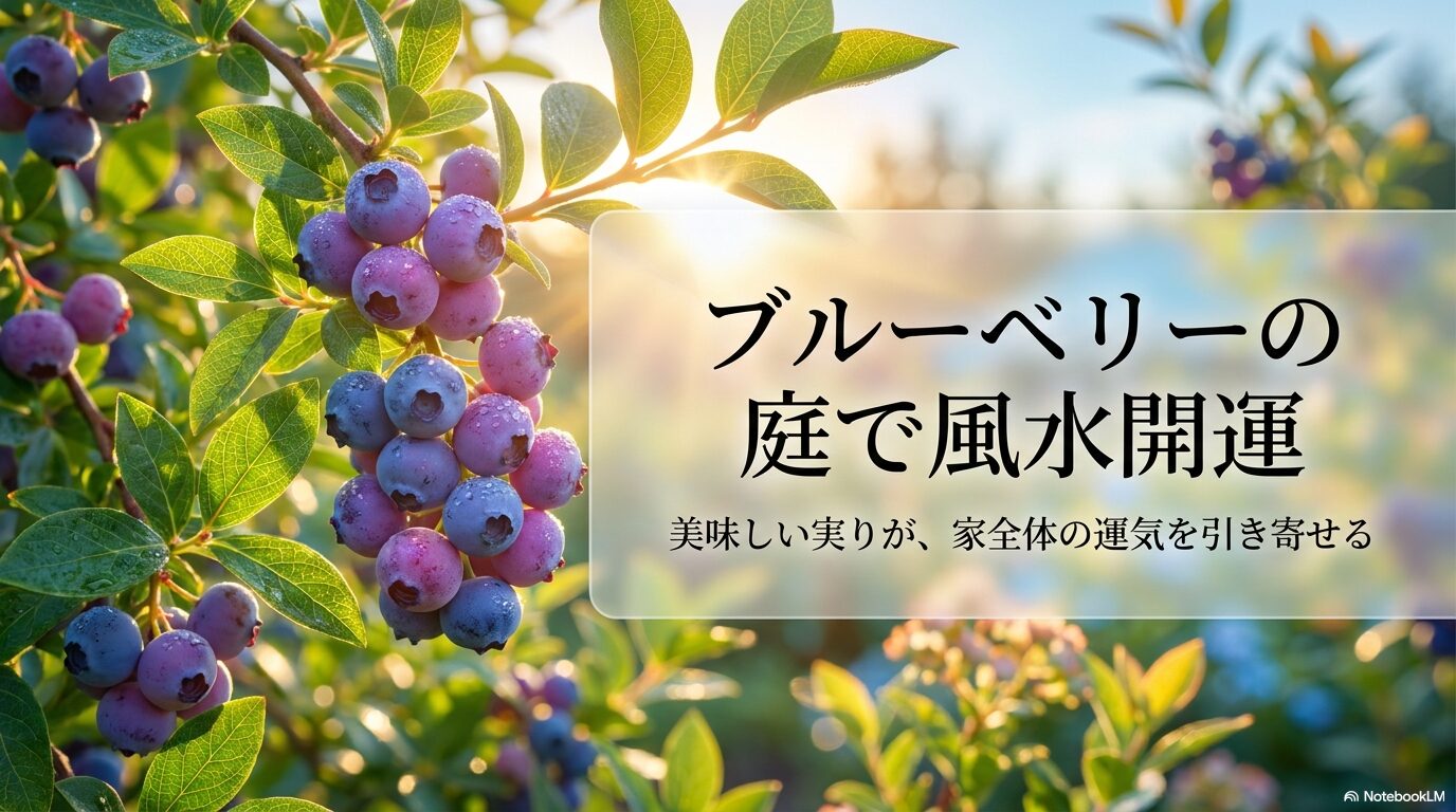 ブルーベリーの庭で風水開運：豊かな実りが運気を引き寄せるイメージ