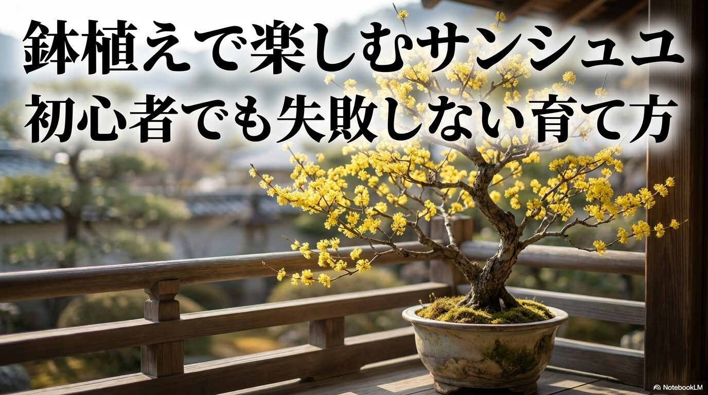 鉢植えでサンシュユを育てるための初心者向け解説スライドの表紙
