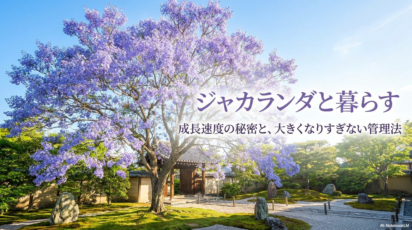 ジャカランダの成長速度と大きくなりすぎない管理法を解説したタイトル画像