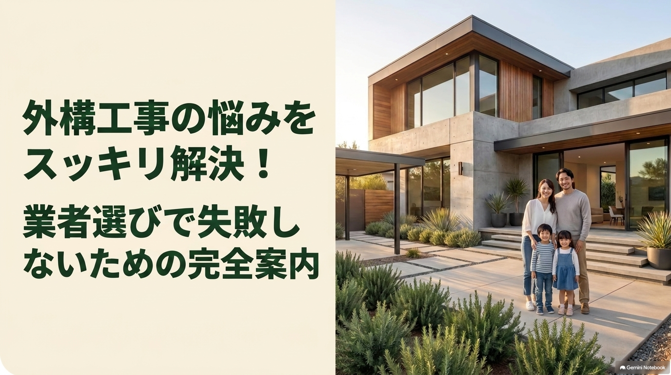 笑顔の家族とモダンな外構デザイン（外構工事の悩みをスッキリ解決！業者選びで失敗しないための完全案内）